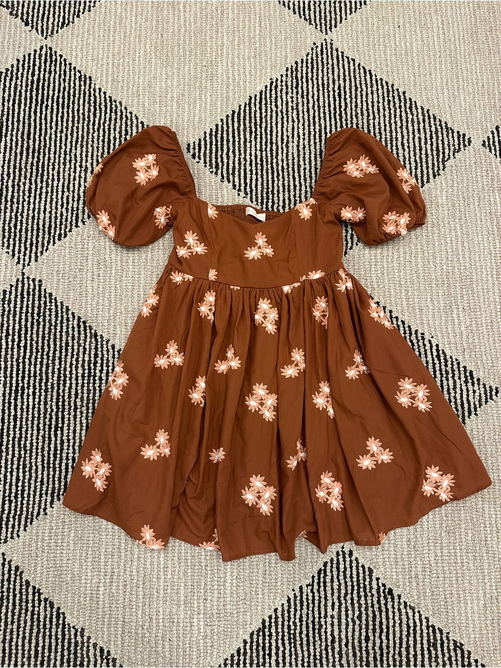 Altar'd State Rust Floral Puff-Sleeve Dress